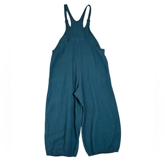 Cynthia Ashby Teal Blue Spree Linen Boho Minimalist Overall Jumpsuit - Picture 3 of 11